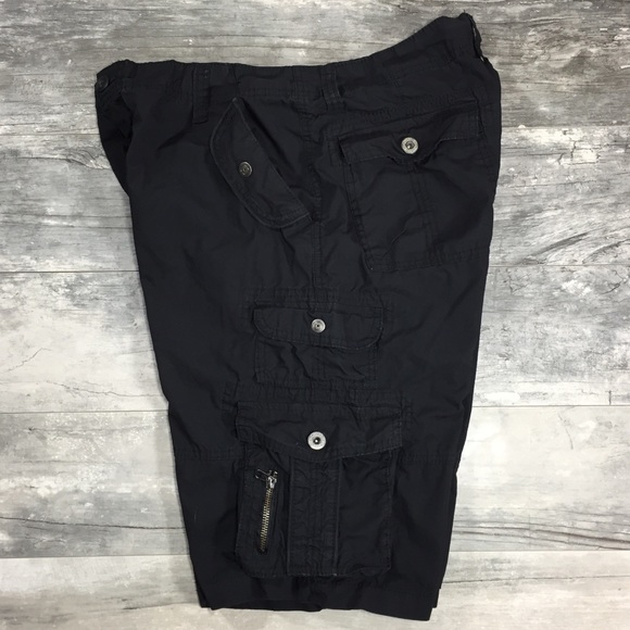Mens Black Flat Front Cotton Long Cargo Shorts 34 - Picture 5 of 5